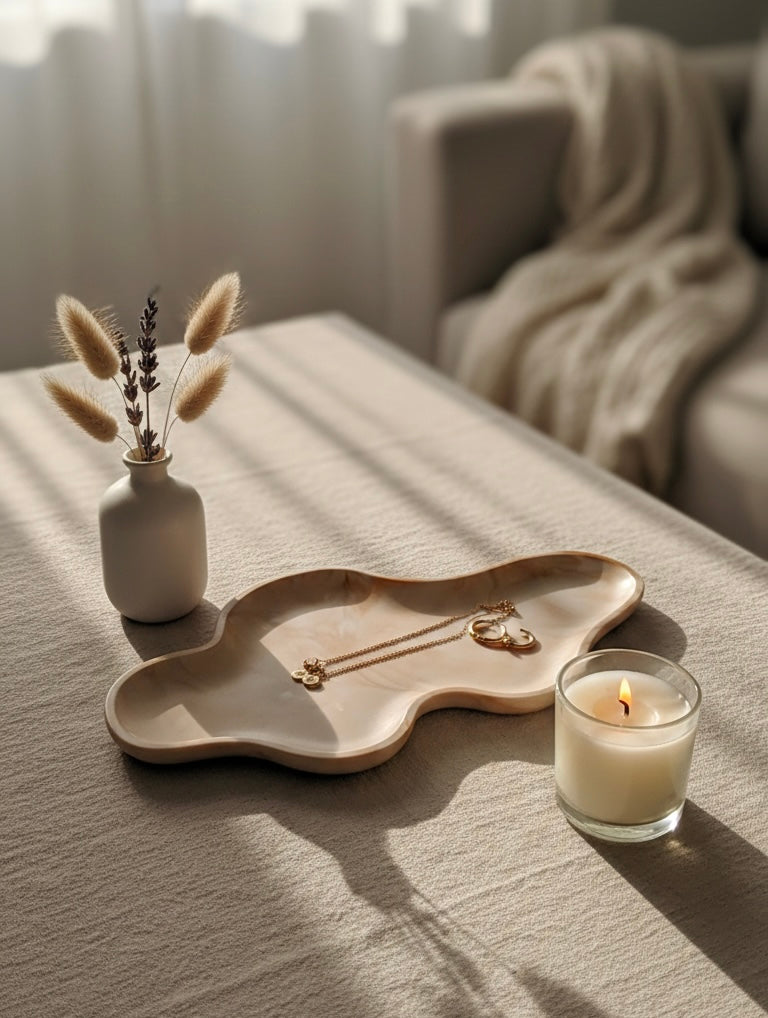 Marble wavy decoratif tray. Handmade. Home decor.