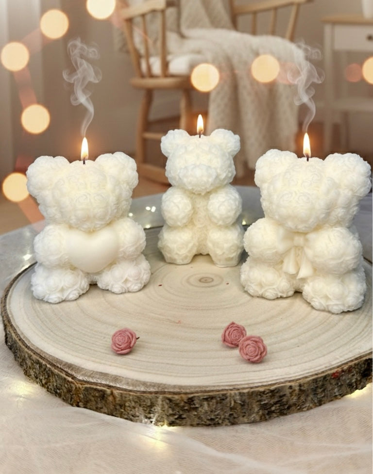 Handmade Teddy Bear Soy Candle Set – Set of 3
