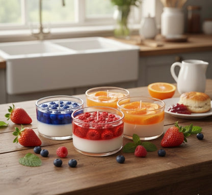Set of 4 Dessert Scented Candles | Strawberry, Blueberry, Orange & Raspberry