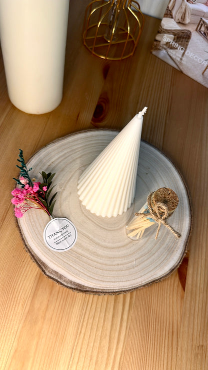 Handcrafted Ivory Cone Ribbed Candle