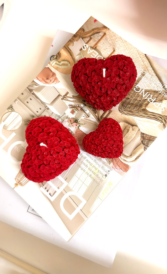 Ruby Bloom Trio | Hand-Poured Floral Heart Candle Set