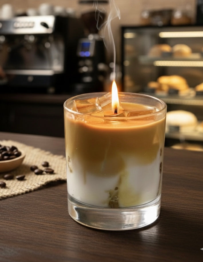 Iced Coffee Candle, Vanilla Iced Latte Cold Brew Candle Handmade with Ice Cubes