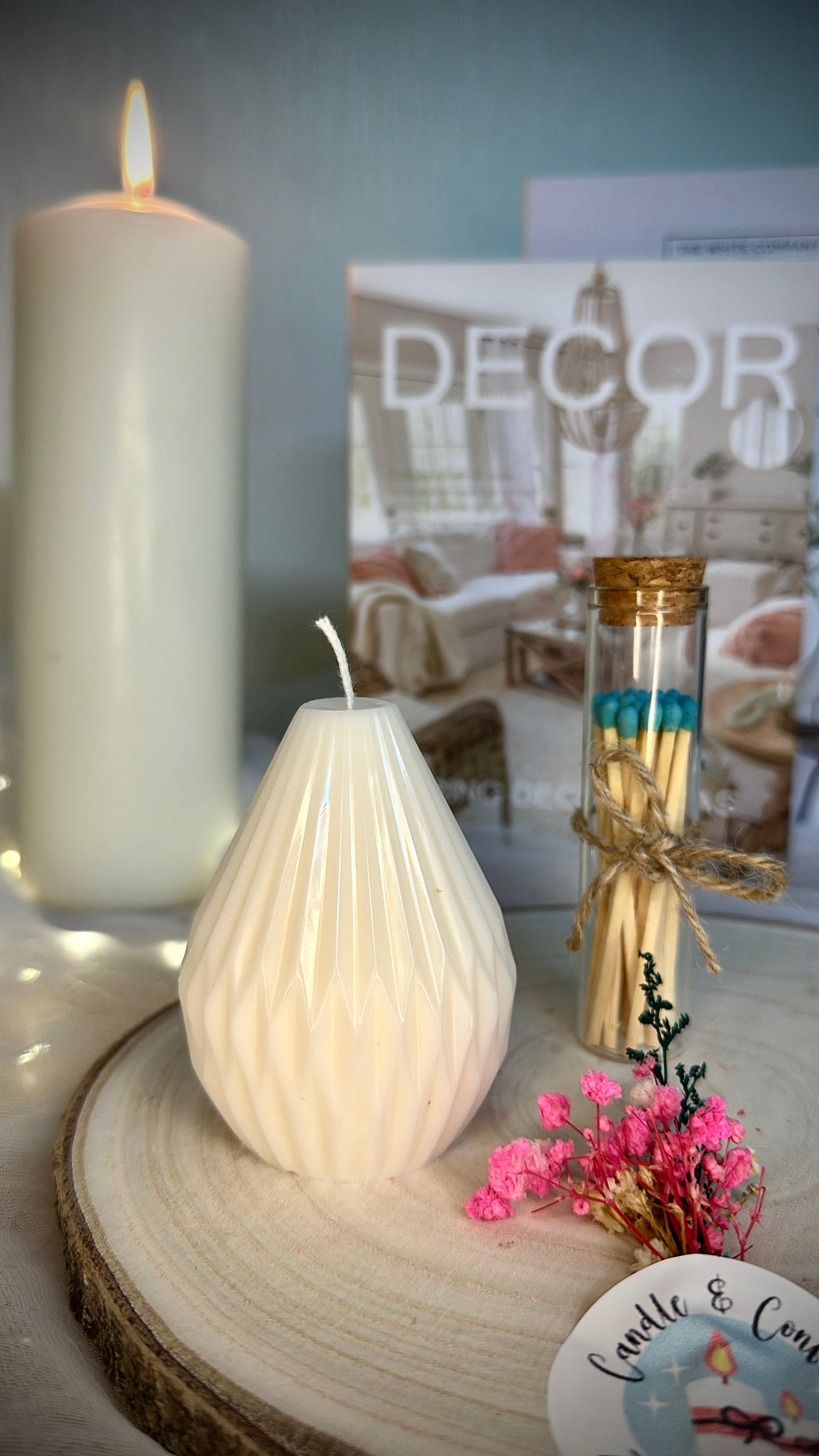 Pear shaped candle with stripes