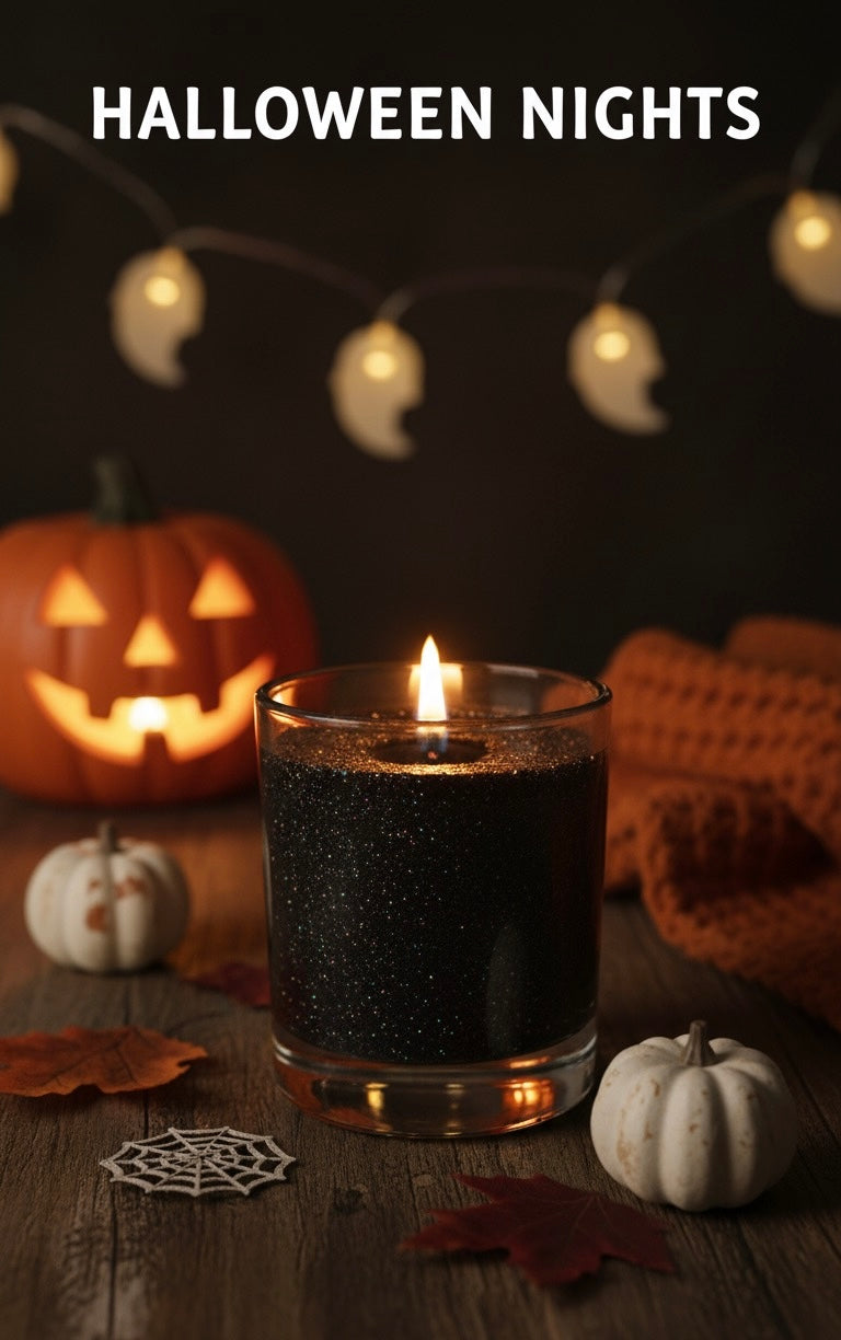 Black Glitter Gel Wax Candle - Shimmering Midnight Decor - Long Burning Clear Glass Votive