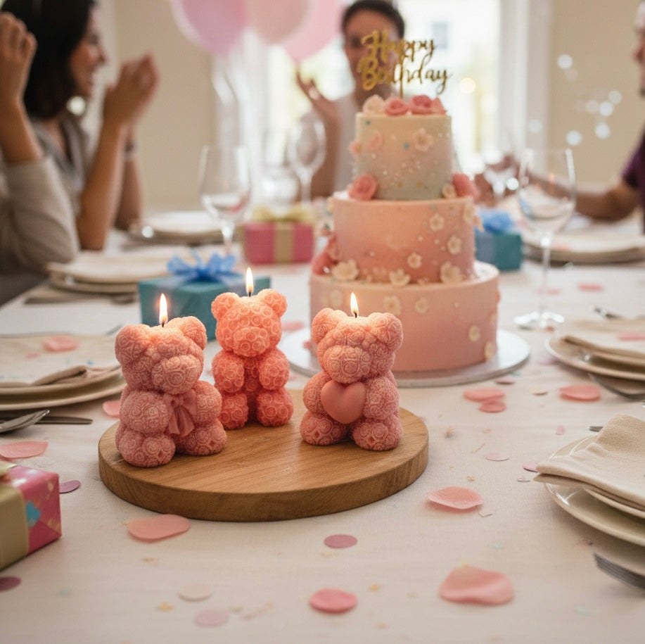 Handmade Teddy Bear Soy Candle Set – Set of 3