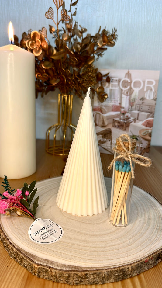 Handcrafted Ivory Cone Ribbed Candle