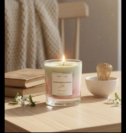 Iced Raspberry Matcha Latte Candle | Layered Artisan Candle with Wax Ice Cubes