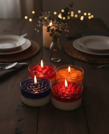 Set of 4 Dessert Scented Candles | Strawberry, Blueberry, Orange & Raspberry