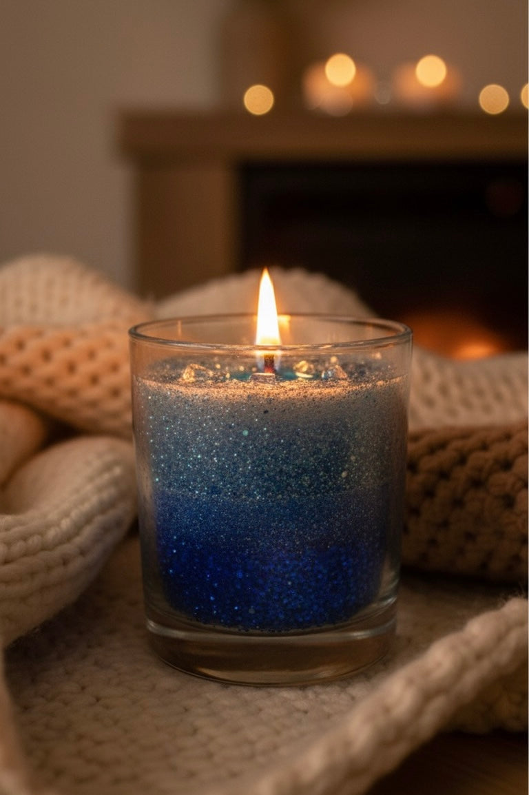 Midnight Ocean Shimmer | Hand-Poured Blue Gradient Glitter Candle