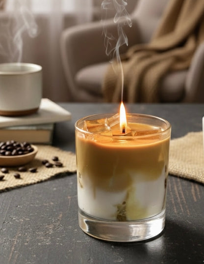 Iced Coffee Candle, Vanilla Iced Latte Cold Brew Candle Handmade with Ice Cubes