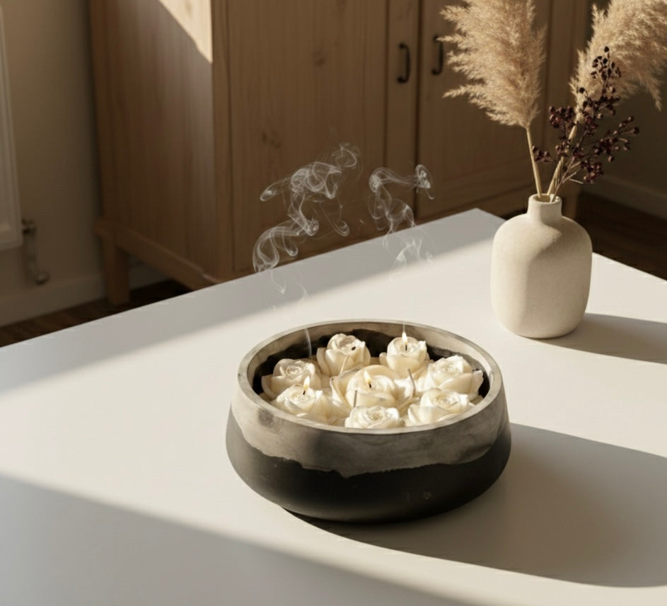 Handmade Luxury  Rose Candle | Artisan Black & Grey Stone Bowl