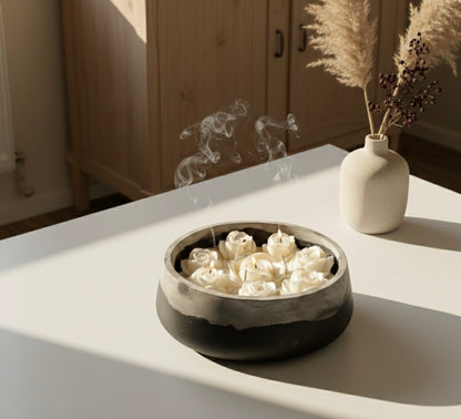 Handmade Luxury  Rose Candle | Artisan Black & Grey Stone Bowl