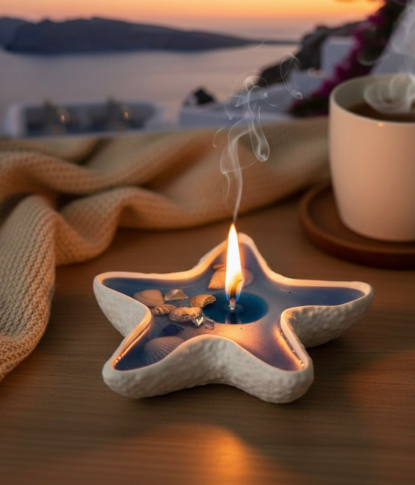Starfish Marine Gel Wax Candle with Wooden Wick – Ocean Scented Coastal Home Décor