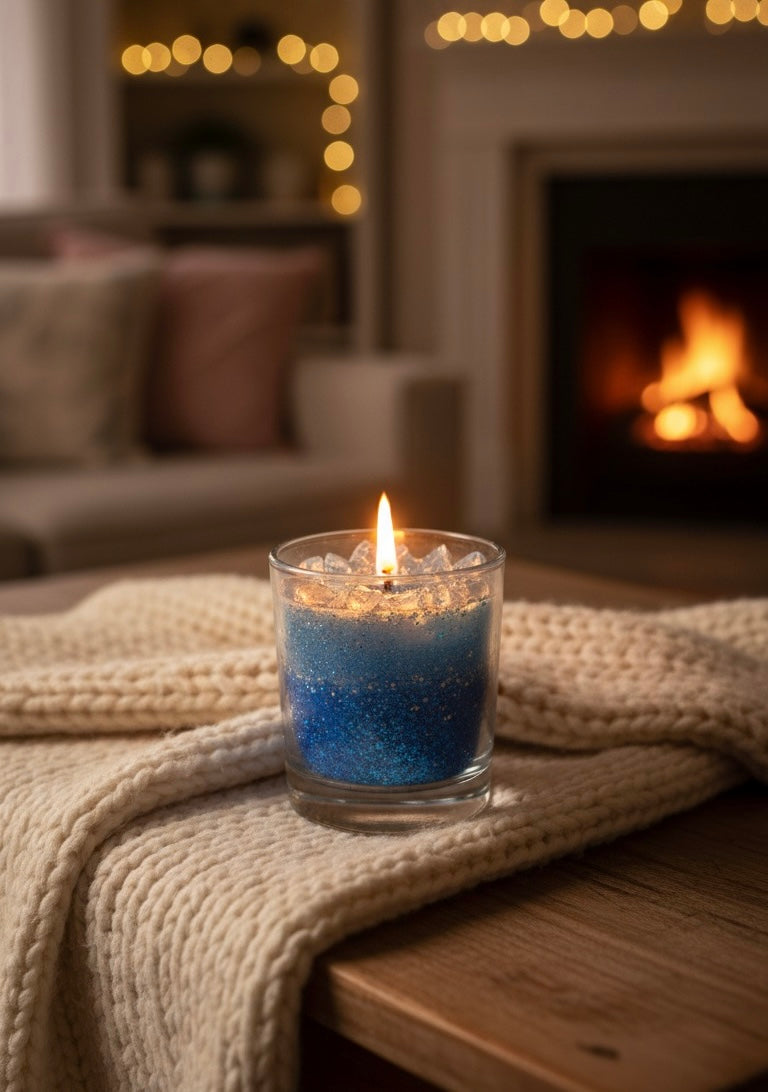 Midnight Ocean Shimmer | Hand-Poured Blue Gradient Glitter Candle