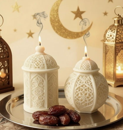 Moonlit Lantern Duo | Hand-Carved Ramadan Scented Candle Set of two