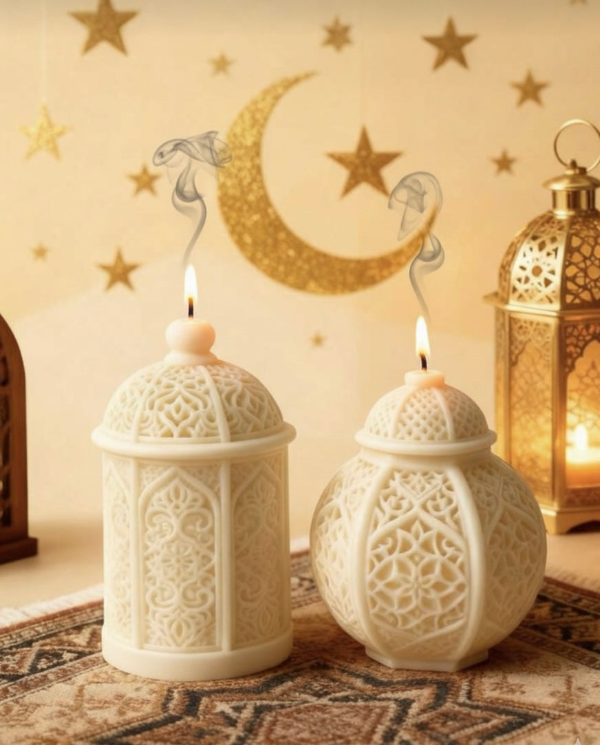 Moonlit Lantern Duo | Hand-Carved Ramadan Scented Candle Set of two