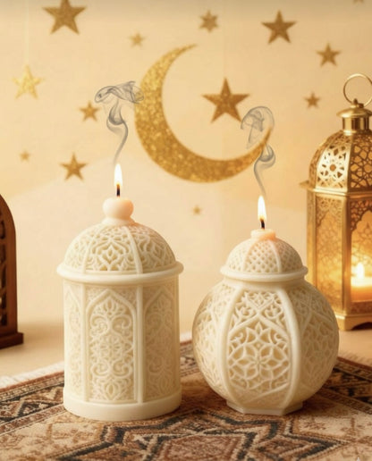 Moonlit Lantern Duo | Hand-Carved Ramadan Scented Candle Set of two