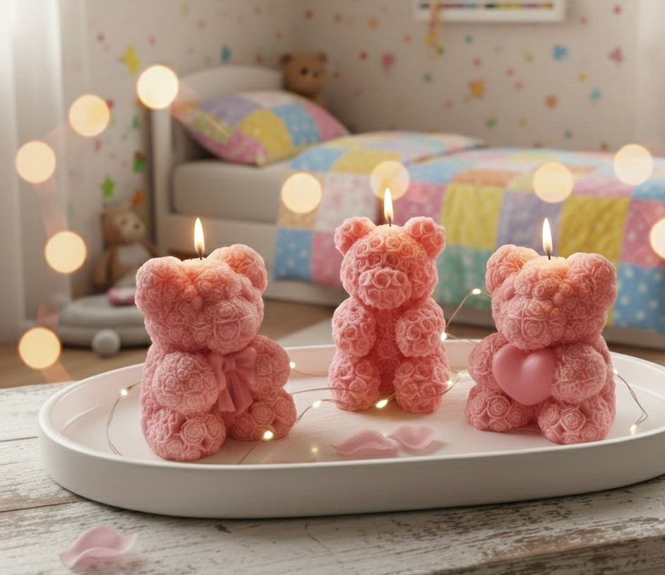 Handmade Teddy Bear Soy Candle Set – Set of 3
