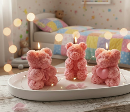 Handmade Teddy Bear Soy Candle Set – Set of 3