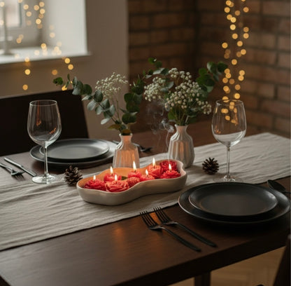 Handmade Jesmonite Wavy Bowl Candle | Marble Gray & White | Red Rose Flower Candles | Luxury Home Decor Gift