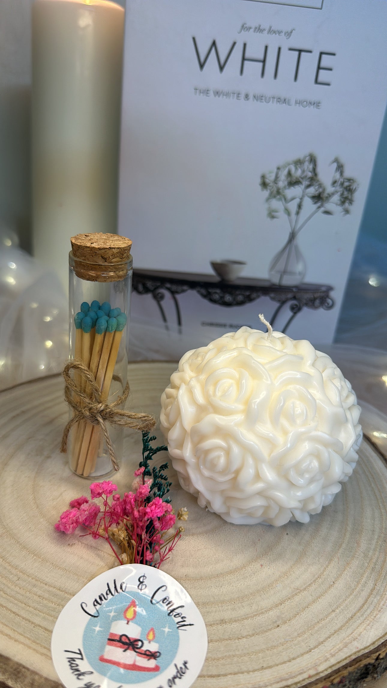 Rose Ball White/Red Scented Candle For Home Decoration