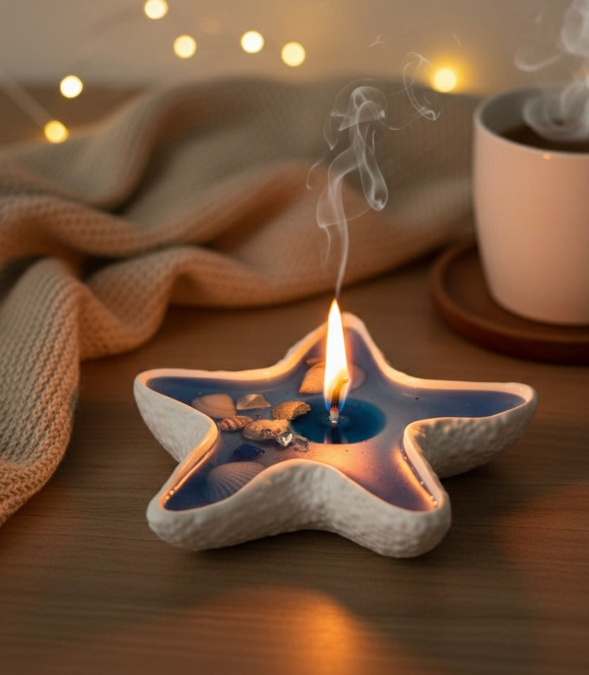 Starfish Marine Gel Wax Candle with Wooden Wick – Ocean Scented Coastal Home Décor