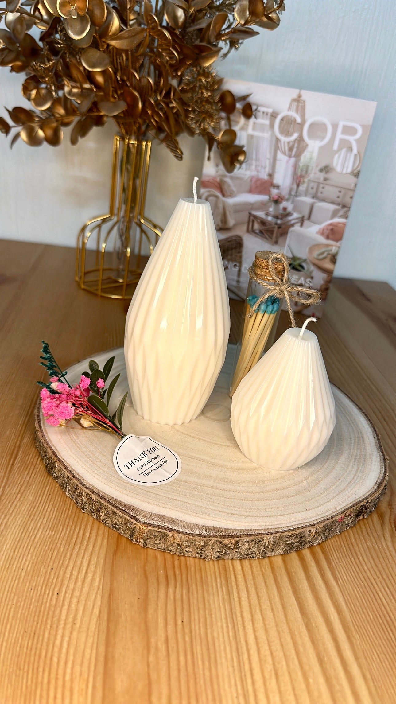 Pear shaped candle with stripes