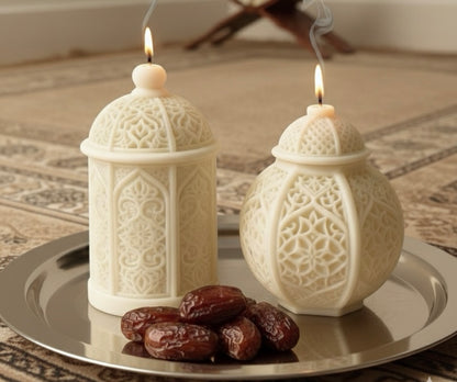 Moonlit Lantern Duo | Hand-Carved Ramadan Scented Candle Set of two