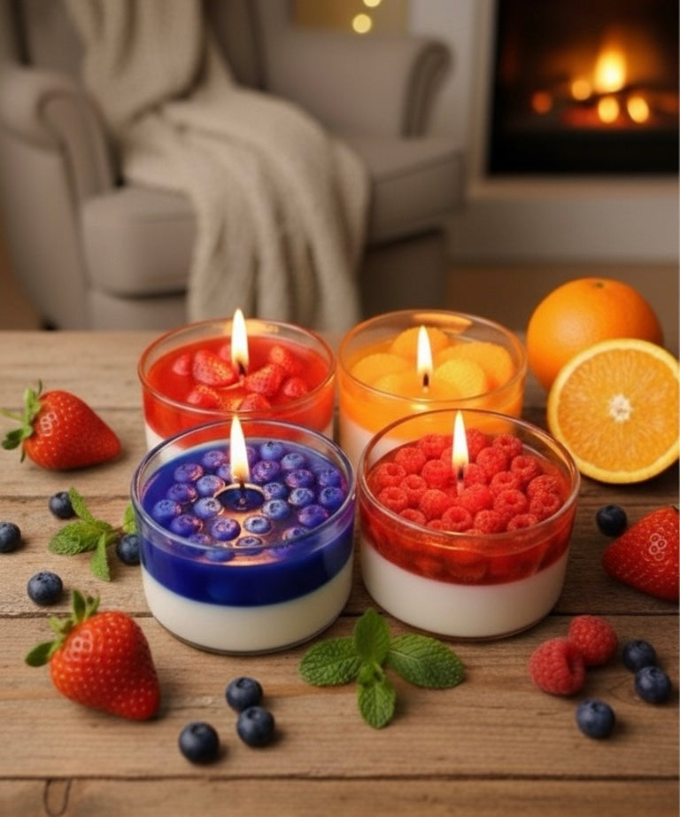 Set of 4 Dessert Scented Candles | Strawberry, Blueberry, Orange & Raspberry