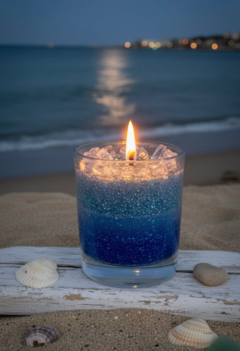 Midnight Ocean Shimmer | Hand-Poured Blue Gradient Glitter Candle