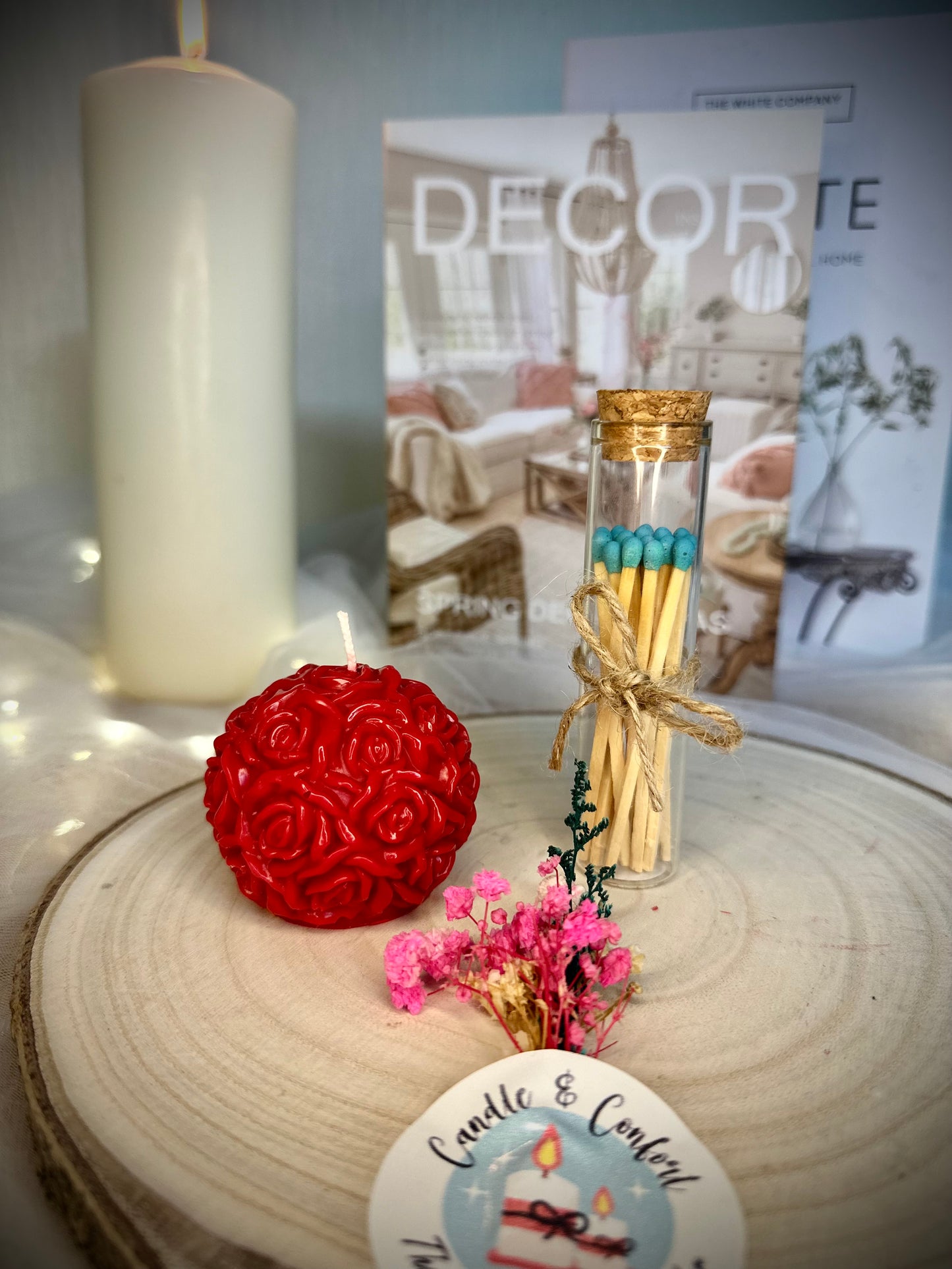 Rose Ball White/Red Scented Candle For Home Decoration