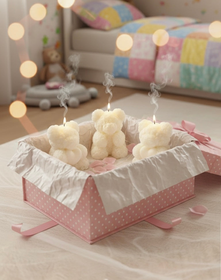 Handmade Teddy Bear Soy Candle Set – Set of 3