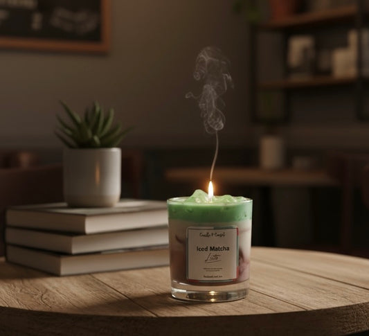 Iced Vanilla Matcha Swirl | Layered Artisan Latte Candle with Wax Ice Cubes