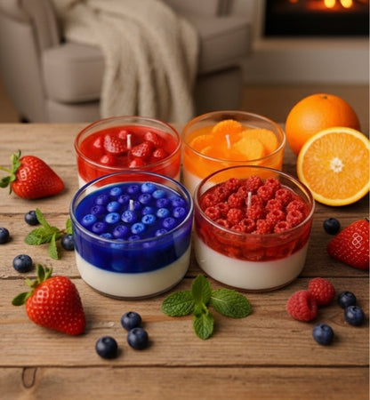 Set of 4 Dessert Scented Candles | Strawberry, Blueberry, Orange & Raspberry