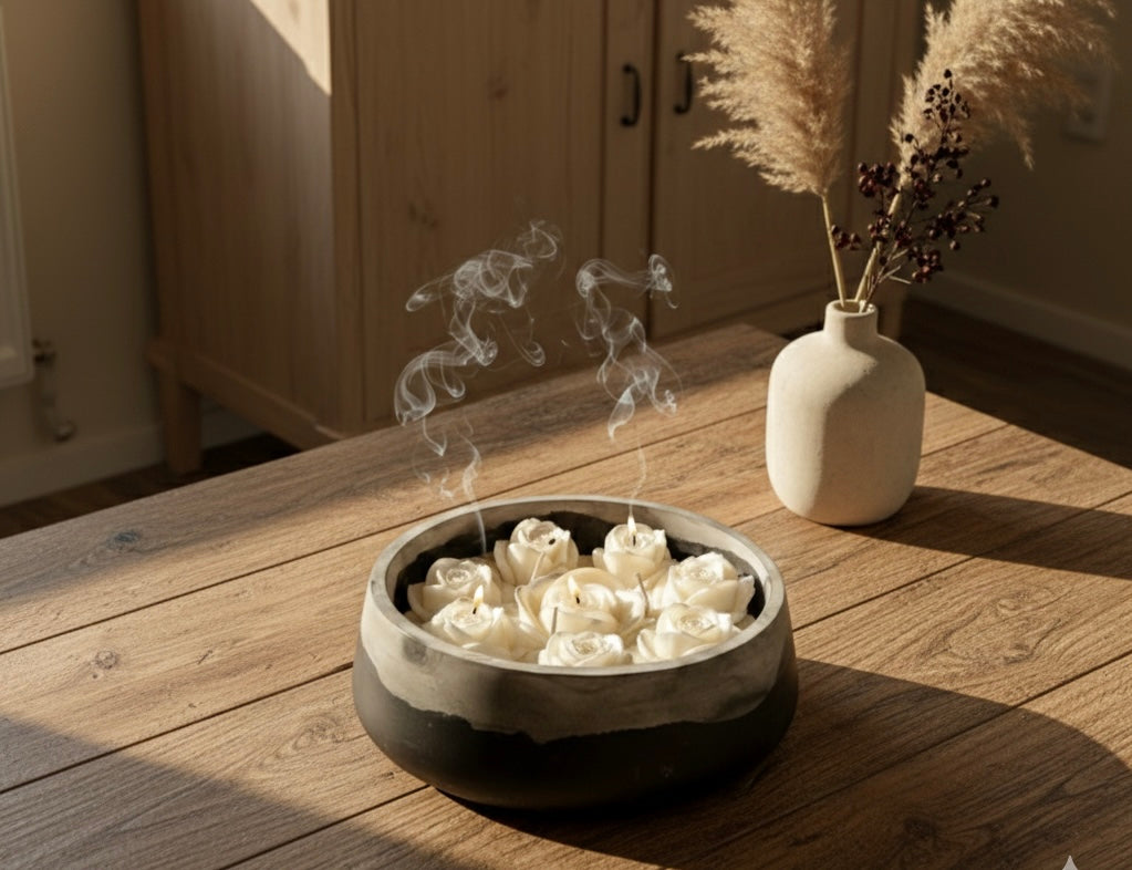 Handmade Luxury  Rose Candle | Artisan Black & Grey Stone Bowl