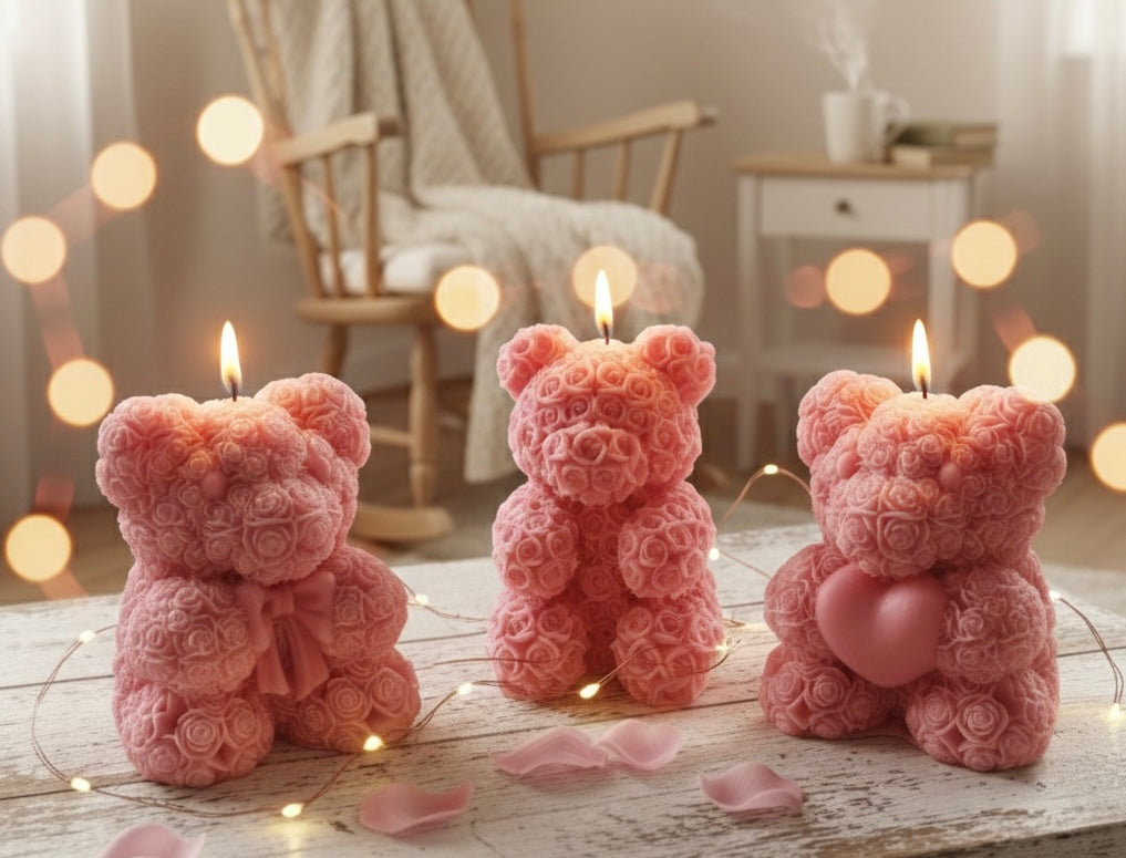 Handmade Teddy Bear Soy Candle Set – Set of 3