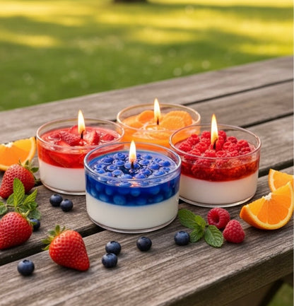 Set of 4 Dessert Scented Candles | Strawberry, Blueberry, Orange & Raspberry