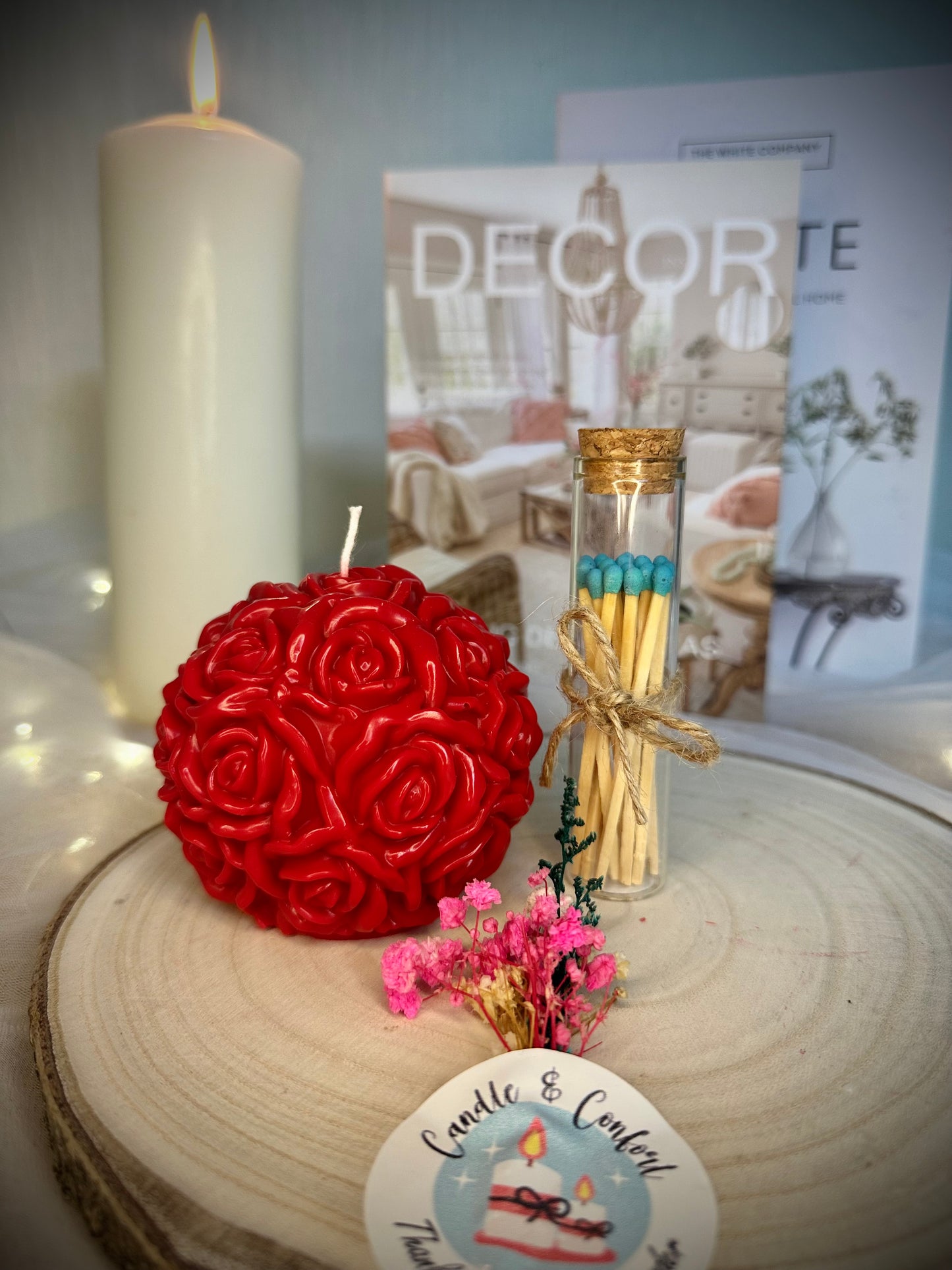 Rose Ball White/Red Scented Candle For Home Decoration
