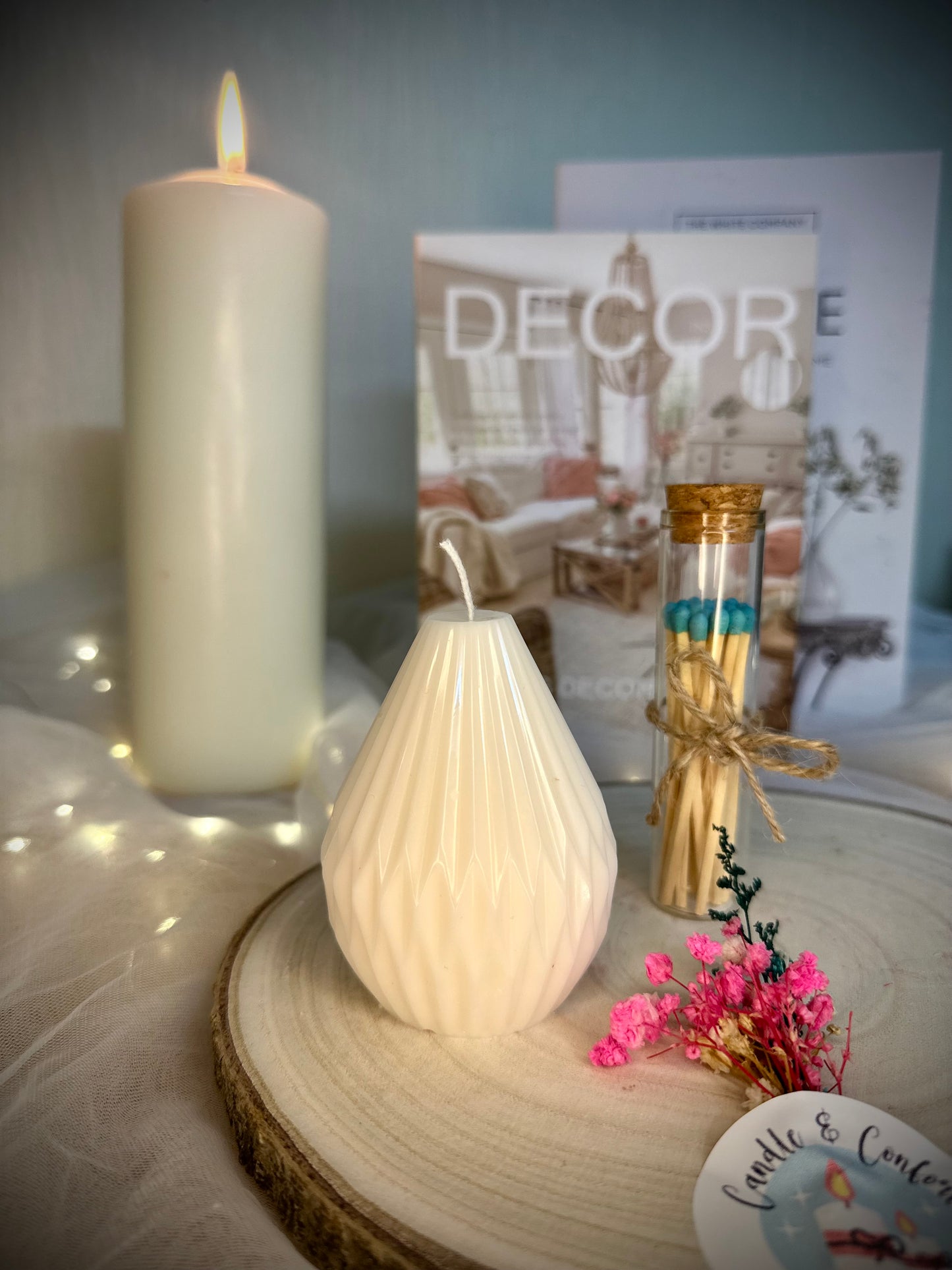 Pear shaped candle with stripes