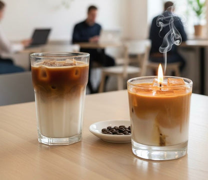 Iced Coffee Candle, Vanilla Iced Latte Cold Brew Candle Handmade with Ice Cubes