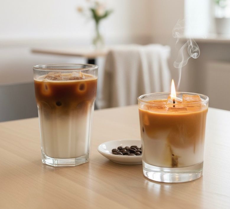 Iced Coffee Candle, Vanilla Iced Latte Cold Brew Candle Handmade with Ice Cubes