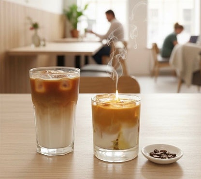 Iced Coffee Candle, Vanilla Iced Latte Cold Brew Candle Handmade with Ice Cubes