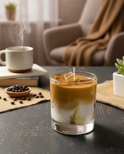 Iced Coffee Candle, Vanilla Iced Latte Cold Brew Candle Handmade with Ice Cubes