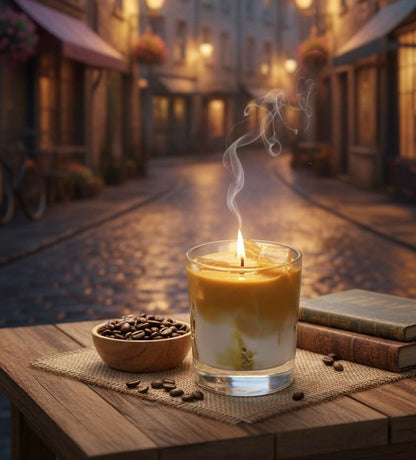 Iced Coffee Candle, Vanilla Iced Latte Cold Brew Candle Handmade with Ice Cubes