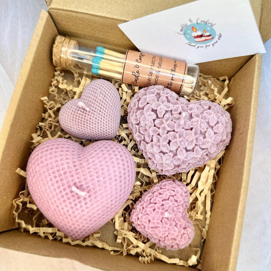 Set of 4 scented Purple Heart candles perfumed home decoration with bottle of watches gif