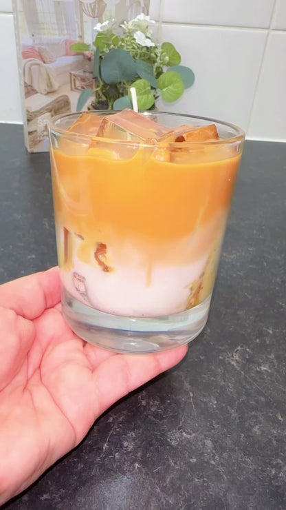 Iced Coffee Candle, Vanilla Iced Latte Cold Brew Candle Handmade with Ice Cubes