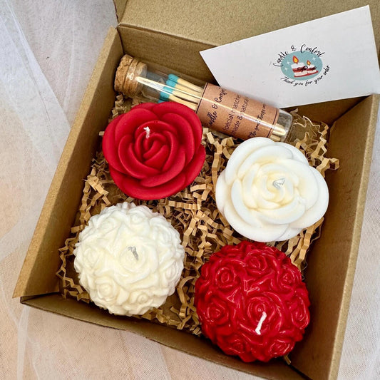 Set of 4 scented red and white flowers candles perfumed home decoration  bottle of watches gift